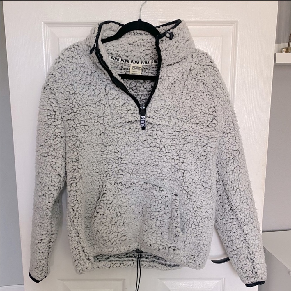 VS Pink Half Zip Fuzzy Hoodie